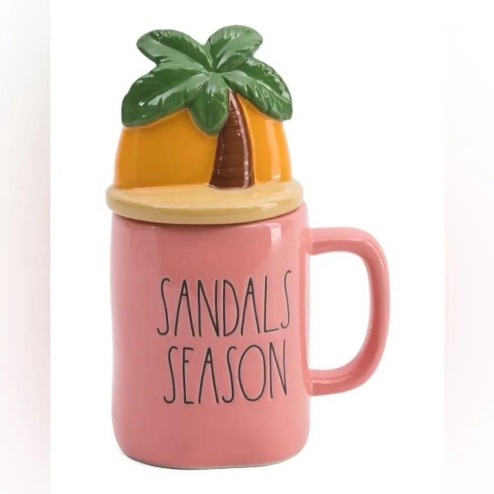 Rae Dunn large pink beach theme palm tree sandal season mug